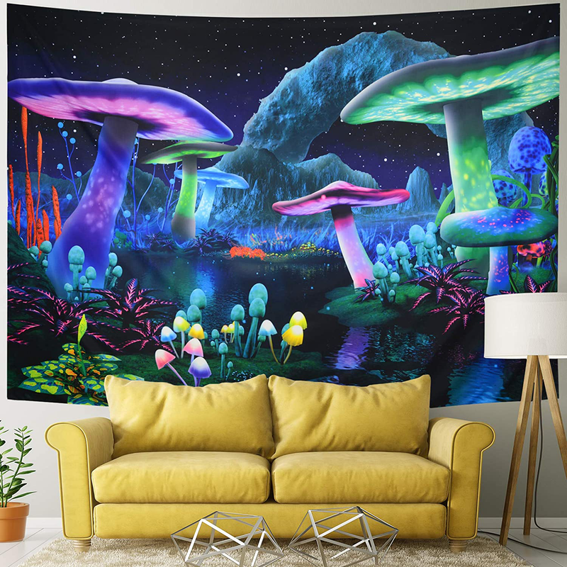 Rajahubri Psychedelic Mushroom Tapestry Fantasy Plant Wall Tapestry Galaxy Space Tapestry Starry Night Sky Tapestry Wall Hanging for Room(H51.2×W59.1) Home & Garden > Decor > Artwork > Decorative Tapestries Rajahubri   