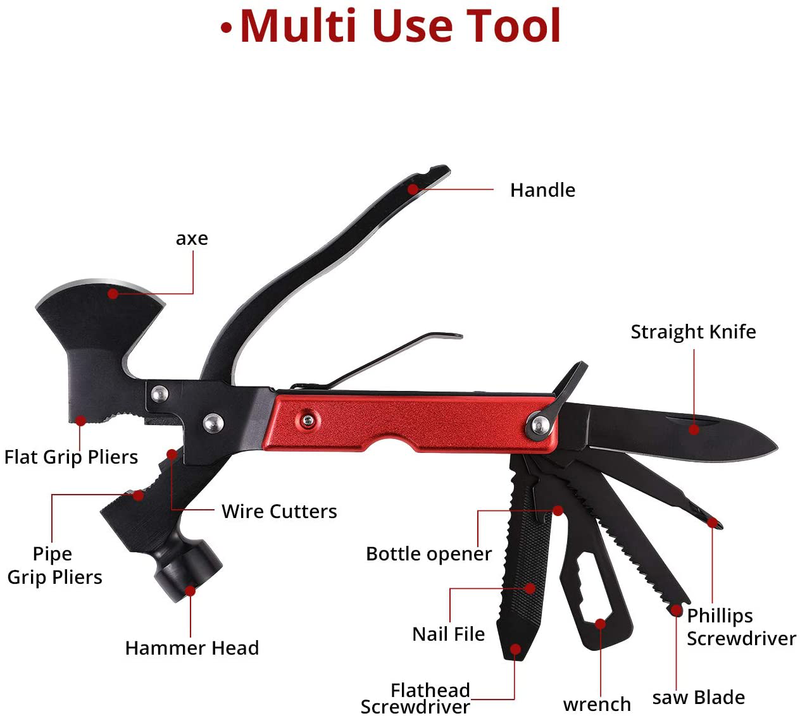 Gift for Dad Birthday Multi Tool Camping Accessories Survival Gear and Equipment 15 in 1 Cool Gadgets Mini Axe Christmas Gifts for Men, Hunting Gifts for Men, Multitool Gifts for Men and Boyfriend Sporting Goods > Outdoor Recreation > Camping & Hiking > Camping Tools MANWALD   