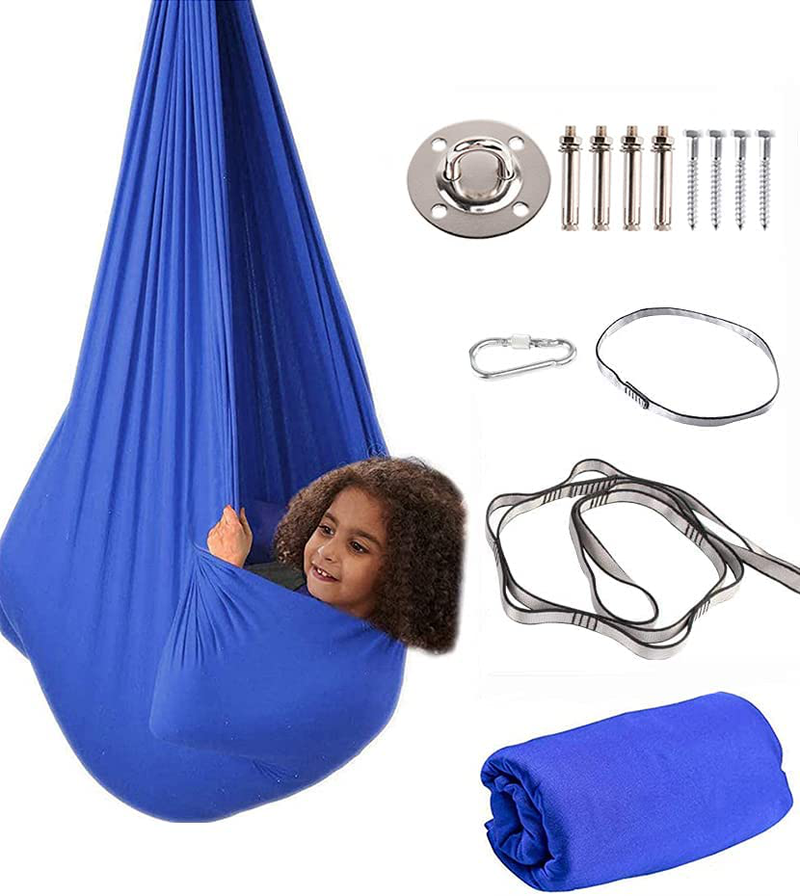 Therapy Swing for Kids with Special Needs (Hardware Included) Sensory Swing Cuddle Swing Indoor Outdoor Kids Swing Adjustable Hammock for Children with Autism, ADHD, Aspergers, Sensory Integration Home & Garden > Lawn & Garden > Outdoor Living > Hammocks Aokitec Blue-1  