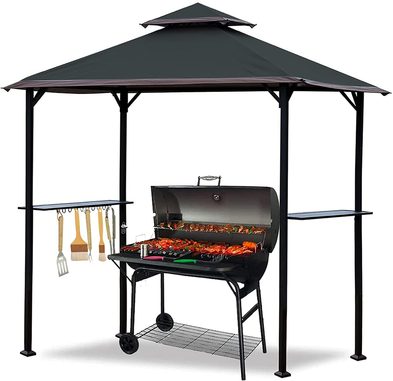 CoastShade 8'x 5' Grill Gazebo Double Tiered Outdoor BBQ Canopy,Grill Gazebo Shelter for Patio and Outdoor Backyard BBQ's with LED Light x 2 (Khaki) Home & Garden > Lawn & Garden > Outdoor Living > Outdoor Structures > Canopies & Gazebos CoastShade Gray Straight 8‘x5’ 