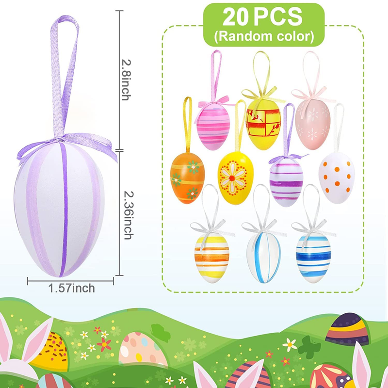 Easter Hanging Eggs, 20Pcs Plastic Easter Eggs Decoration, Colorful Easter Egg Ornaments for Tree, Decorative Easter Eggs Hanging Decor for Easter Decoration, School Office Home Party Decorations