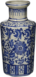 Oriental Furniture 12" Floral Blue & White Porcelain Vase Home & Garden > Decor > Vases ORIENTAL Furniture White  