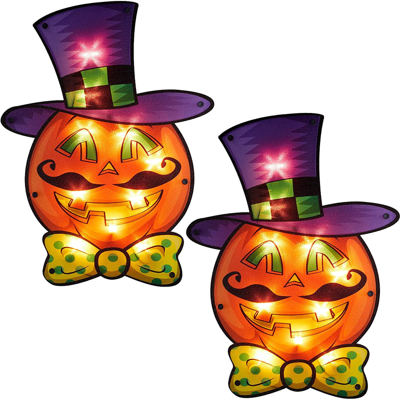 Halloween Window Lights - 12 x 16 Inch Pumpkin Lights, Vintage Lighted Up Window Silhouette with Orange Lights for Indoor Outdoor Wall Door Fireplace Holiday Theme Ornament (2 Pack) Arts & Entertainment > Party & Celebration > Party Supplies Minetom   