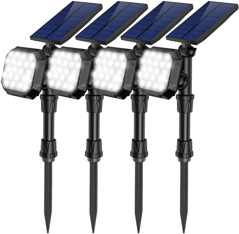 ROSHWEY Solar Landscape SpotLights Outdoor, 22 LED 700 Lumens Bright Landscape Light Waterproof Security Lamps for Yard, Pathway, Walkway, Garden, Driveway - Cool White, 4 Pack