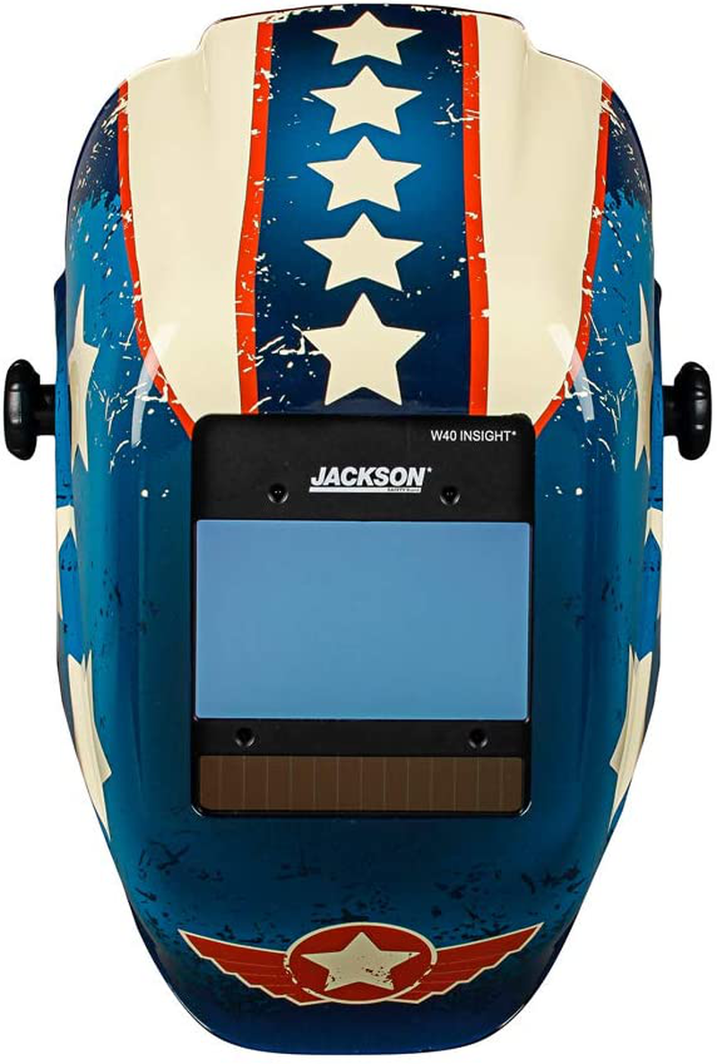 Jackson Safety Welding Helmet, 46101 - Digital Variable Auto Darkening Filter, Lightweight Protective Welder Face Mask with Light HLX100 Shell for Men and Women, Universal Size, Stars & Scars Design Business & Industrial > Work Safety Protective Gear > Welding Helmets Jackson Safety Stars & Scars  