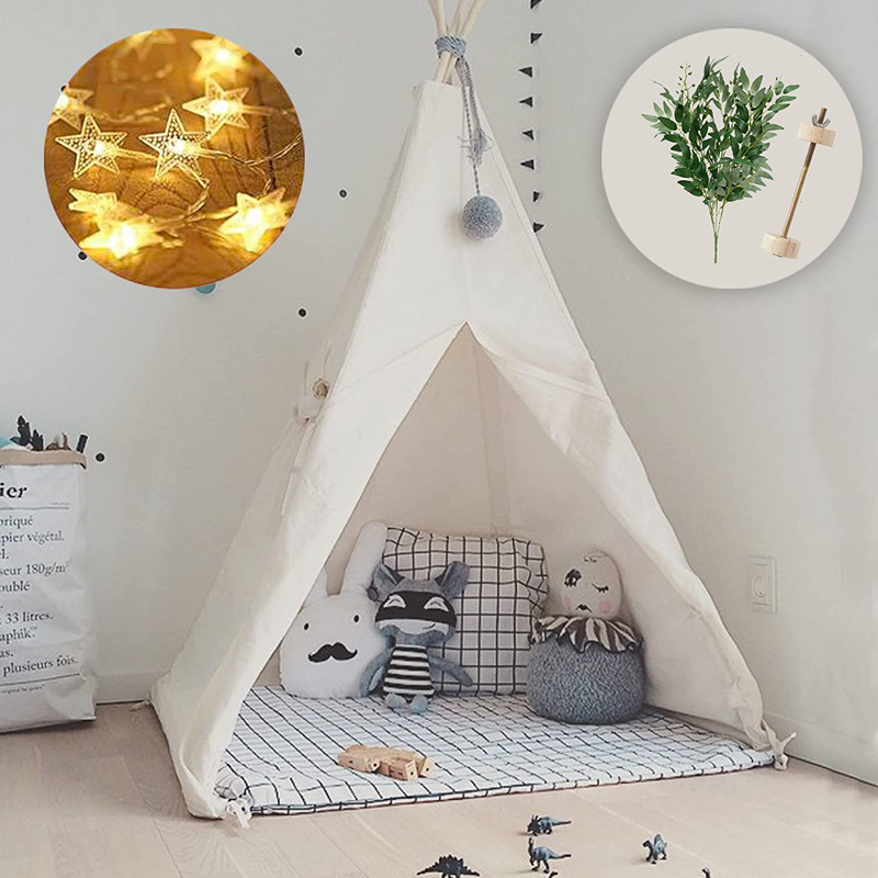 Little Dove Teepee Tent for Kids Foldable Teepee Play Tent with Carry Case, Banner, Fairy Lights, Olives Branches, Four Poles Style Raw White Color - New Version Tiny House Sporting Goods > Outdoor Recreation > Camping & Hiking > Tent Accessories little dove   