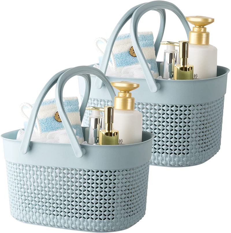 Rejomiik Portable Shower Caddy Basket, Plastic Organizer Storage Tote with Handles for Bathroom, College Dorm, Kitchen - Grey Sporting Goods > Outdoor Recreation > Camping & Hiking > Portable Toilets & Showers rejomiik Blue 2pack-C 