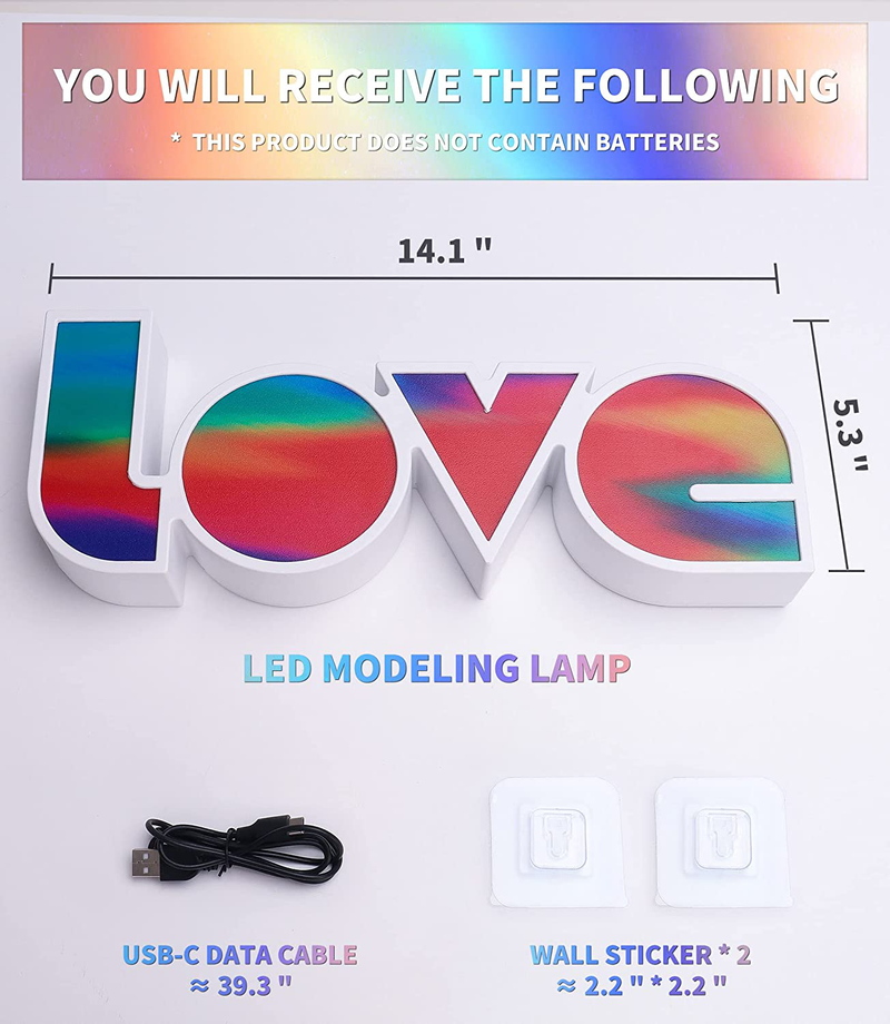 Love Letter Lights for Valentines Day Decor, Night Lights for Teen Girls Bedroom Decor, Love Decor for Teen Girls Room, Love Sign Novelty Lamp for Girls, Suitable for Valentines Day Decoration Home & Garden > Decor > Seasonal & Holiday Decorations GUCED   