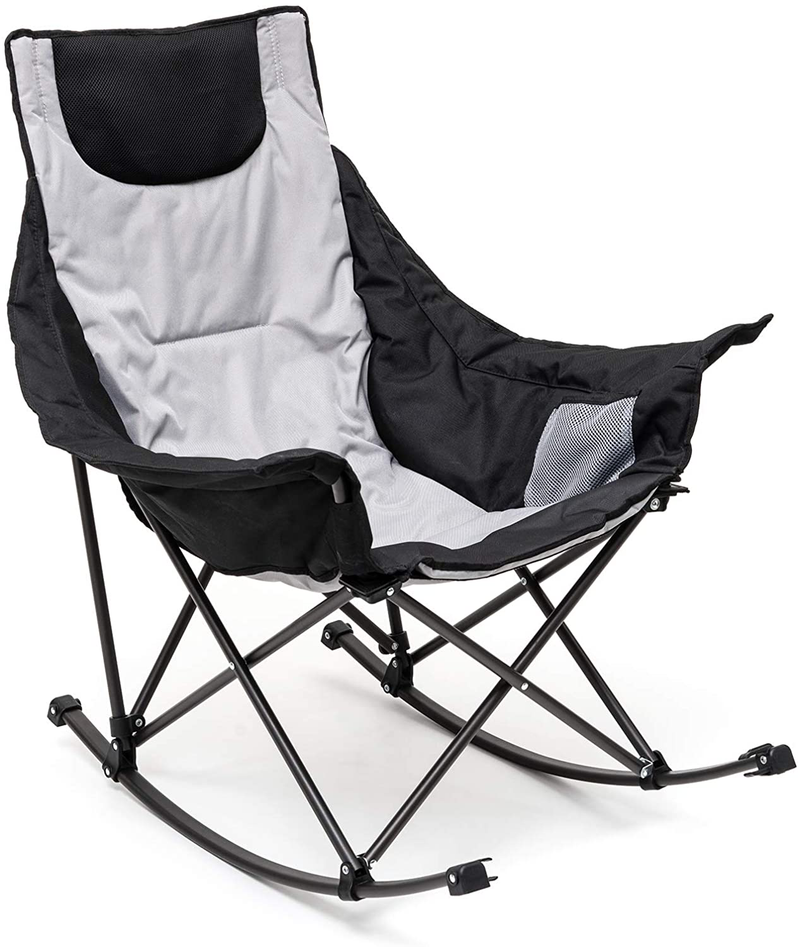 Sunnyfeel Camping Rocking Chair, Oversized Folding Rocking Chairs with Luxury Padded Recliner & Pocket,Carry Bag, 300 LBS Heavy Duty for Lawn/Outdoor/Picnic/Patio, Portable Rocker Camp Chair (Green) Sporting Goods > Outdoor Recreation > Camping & Hiking > Camp Furniture SUNNYFEEL Grey  