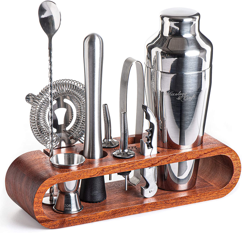 Mixology Bartender Kit: 10-Piece Bar Tool Set with Stylish Bamboo Stand | Perfect Home Bartending Kit and Martini Cocktail Shaker Set For an Awesome Drink Mixing Experience (Silver) Home & Garden > Kitchen & Dining > Barware Mixology & Craft Silver Mahogany Stand 