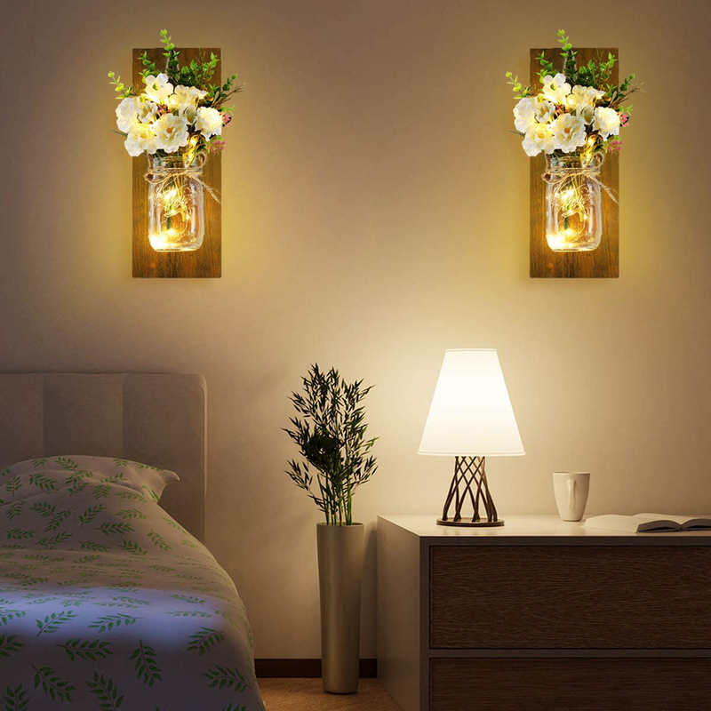 Rustic Wall Mounted Candlesmayson Can Wall Candlestick, with Remote Control Led Lamp and White Peony Farmhouse Decoration, Wall Mounted Decorative Lamp Home & Garden > Lighting > Lighting Fixtures > Wall Light Fixtures KOL DEALS   
