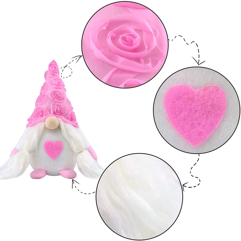 Gehydy 2 Pcs Valentine'S Day Gnomes Mr and Mrs Handmade Tomte Plush Home Ornaments Weeding Gift Tabletop Holiday Figurines Doll Tiered Tray Decorations (Pink) Home & Garden > Decor > Seasonal & Holiday Decorations Gehydy   