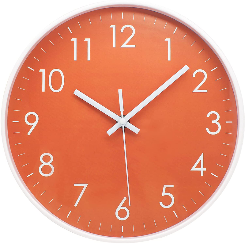 Modern Simple Wall Clock Indoor Non-Ticking Silent Sweep Movement Wall Clock for Office, Bathroom, Living Room Decorative 10 Inch Teal Home & Garden > Decor > Clocks > Wall Clocks Epy Huts Coral Orange  