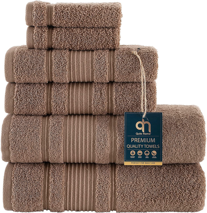 Qute Home 4-Piece Bath Towels Set, 100% Turkish Cotton Premium Quality Towels for Bathroom, Quick Dry Soft and Absorbent Turkish Towel Perfect for Daily Use, Set Includes 4 Bath Towels (White) Home & Garden > Linens & Bedding > Towels Qute Home Brown 6 Pieces Towel Set 