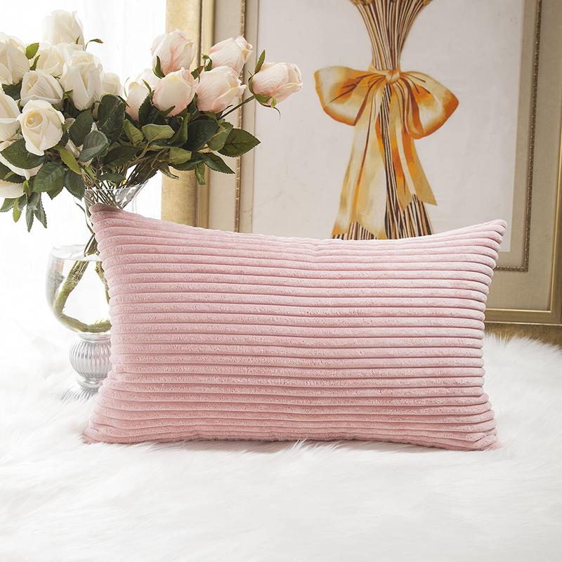 Home Brilliant Striped Corduroy Oblong Throw Pillowcase Cushion Cover for Lumbar Valentines Day Pillow Covers 12X20, 12 X 20 Inches, 30Cm X 50Cm, Baby Pink Home & Garden > Decor > Chair & Sofa Cushions Home Brilliant O-baby Pink 12 x 20-Inch 