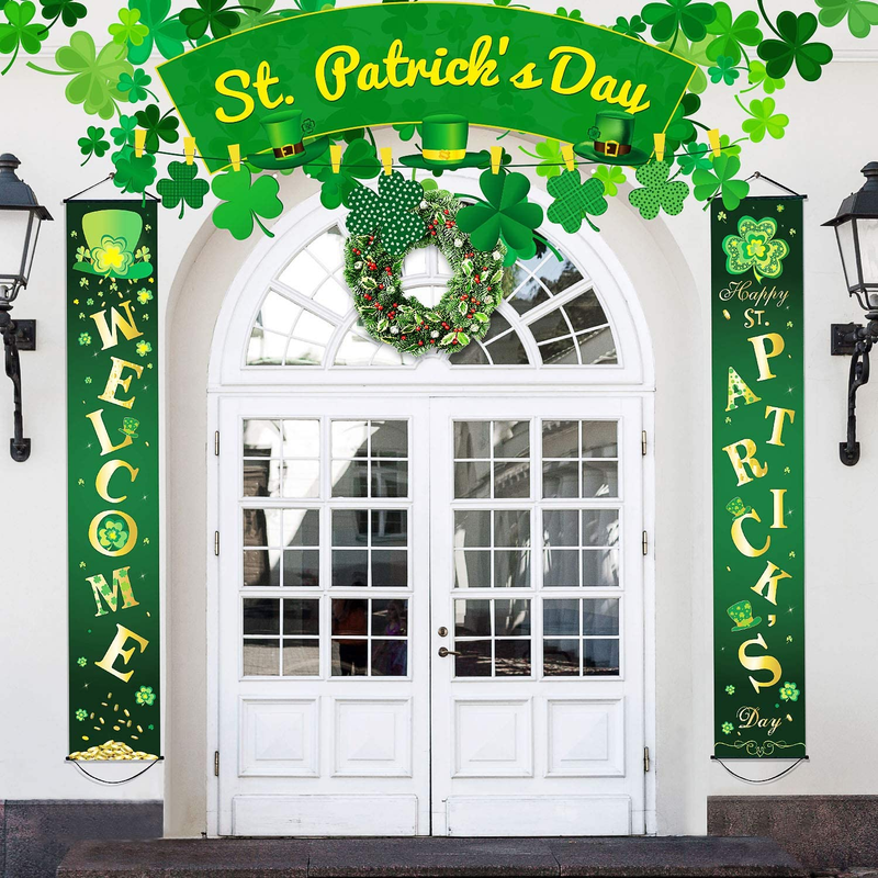 St. Patrick Day Decoration Set Happy St. Patrick'S Day Porch Sign Welcome Banner Shamrock Clover Flag Hanging Decoration for Indoor/Outdoor Decoration Party (Color 9) Arts & Entertainment > Party & Celebration > Party Supplies Blulu   