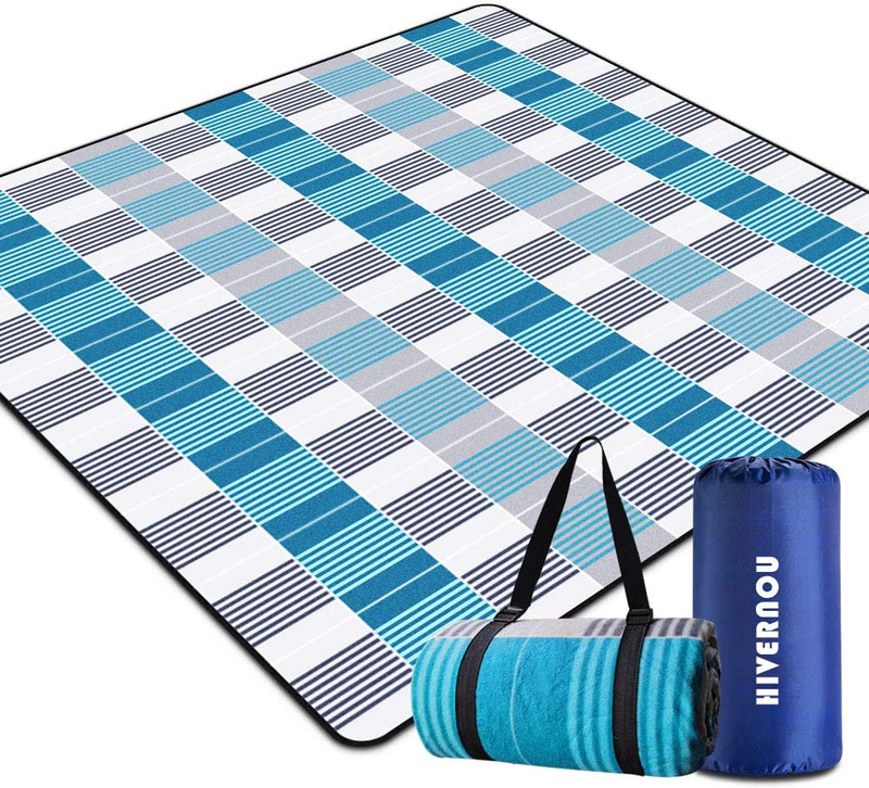 Hivernou Outdoor Picnic Blanket, Waterproof Extra Large Picnic Mat with 3 Layers Material, Portable Outdoor Blanket with Waterproof Backing for Camping Beach Park Family Concerts Firework Home & Garden > Lawn & Garden > Outdoor Living > Outdoor Blankets > Picnic Blankets Hivernou Blue  
