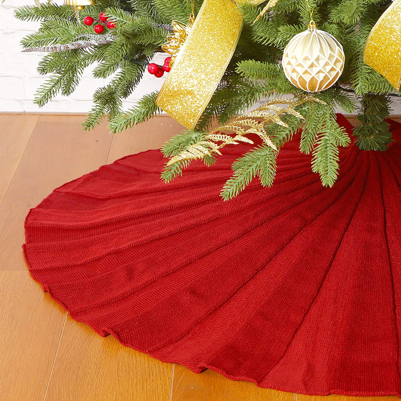Sattiyrch Christmas Tree Skirt, 48 inches Luxury Cable Knit Knitted Thick Rustic Xmas Holiday Decoration, Burgundy (1) Home & Garden > Decor > Seasonal & Holiday Decorations > Christmas Tree Skirts Sattiyrch Red 48" 