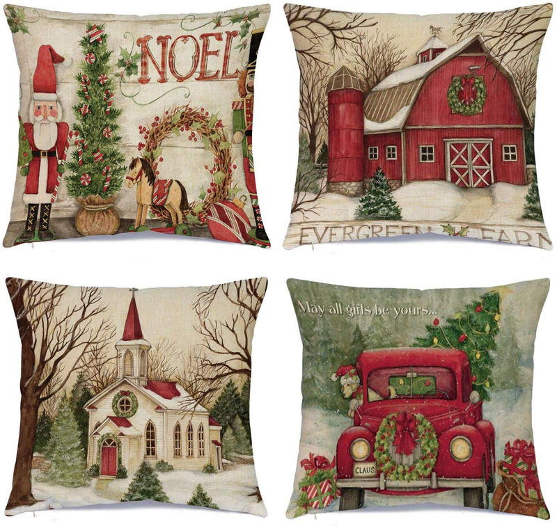 Hlonon Christmas Decorations Christmas Pillow Covers 20 X 20 Inches Set of 4 - Xmas Series Cushion Pillow Cover Custom Zippered Square Pillowcase Home & Garden > Decor > Chair & Sofa Cushions Hlonon Christmas 18x18 Inch 