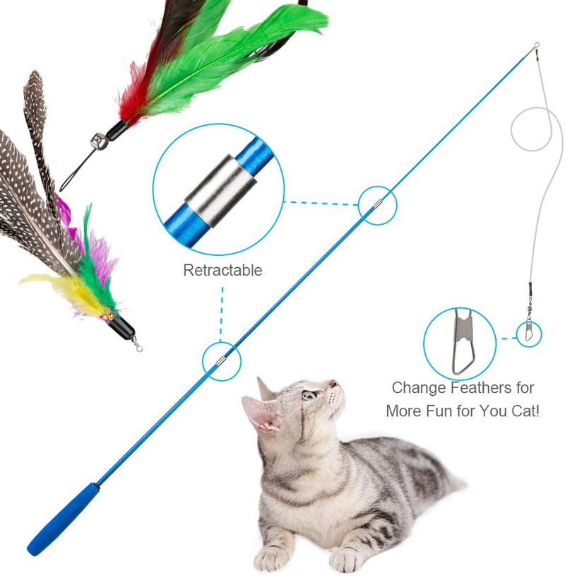 JIARON Cat Feather Toy, 2PCS Retractable Cat Wand Toys and 10PCS Replacement Teaser with Bell Refills, Interactive Catcher Teaser and Funny Exercise for Kitten or Cats. Animals & Pet Supplies > Pet Supplies > Cat Supplies > Cat Apparel JIARON   