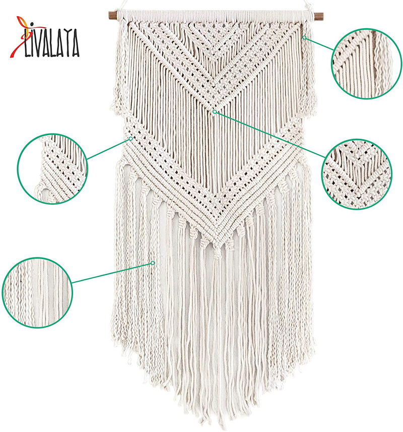 Livalaya Boho Macrame Wall Hanging - Beige 16 in x 36 in Woven Wall Hanging Modern Bohemian Tapestry Boho Room Decor for Bedroom, Boho Home Decor, Apartment, Dorm, Nursery, Party Decorations, US Brand Home & Garden > Decor > Artwork > Decorative Tapestries Aura Design's   