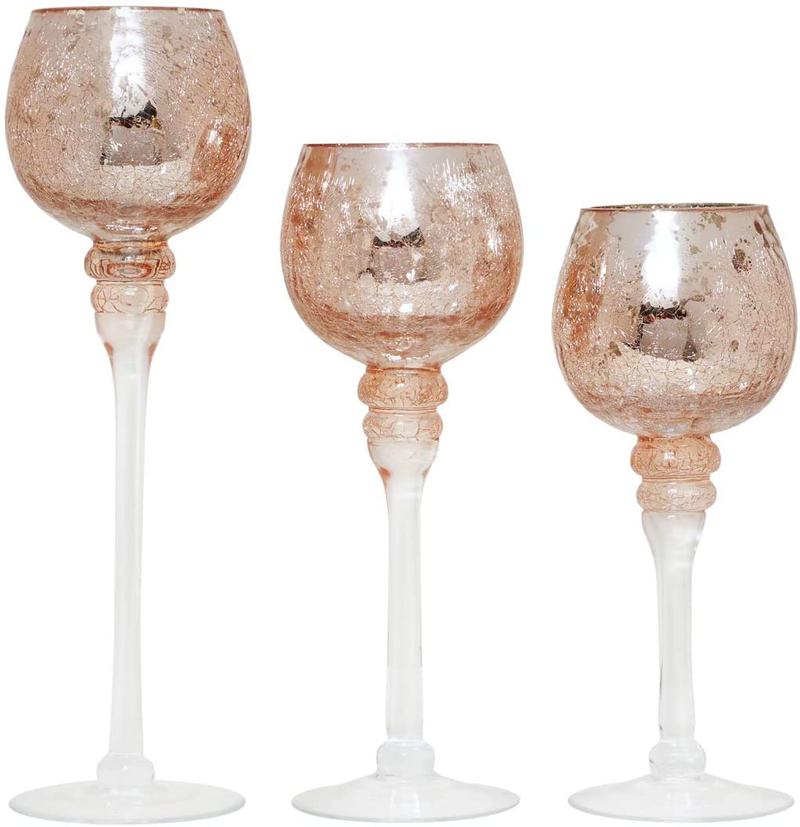 Hosley Set of 3 Crackle Glass Tealight Holders - Your Choice of Colors - 12 Inch, 10 Inch, 9 Inch (4-Metallic) Home & Garden > Decor > Home Fragrance Accessories > Candle Holders Hosley 6-rose Gold  