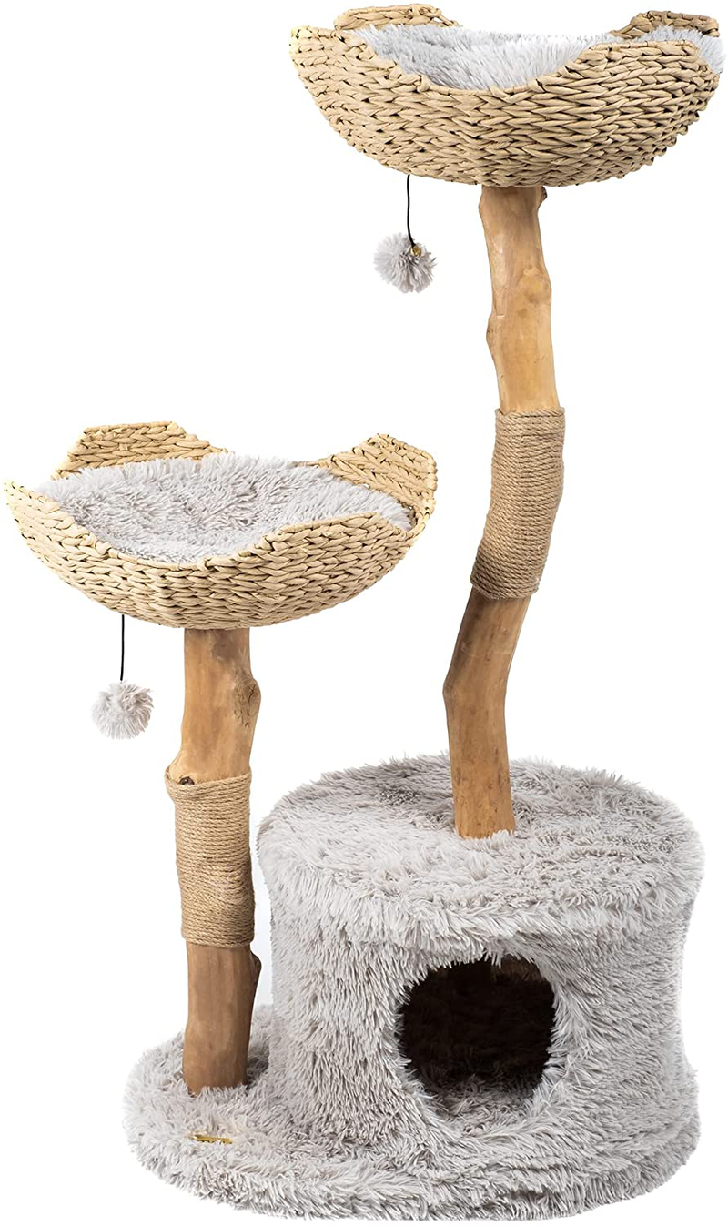 Modern Cat Tree Tower, Real Branch Luxury Cat Condo, Wood Cat Tower, Cat Scratching Tree, Cat Condo, Cat Lover Gift, Luxury Cat, Cat Gifts by Mau Lifestyle Animals & Pet Supplies > Pet Supplies > Cat Supplies > Cat Beds Mau Lifestyle Bullet Gray  