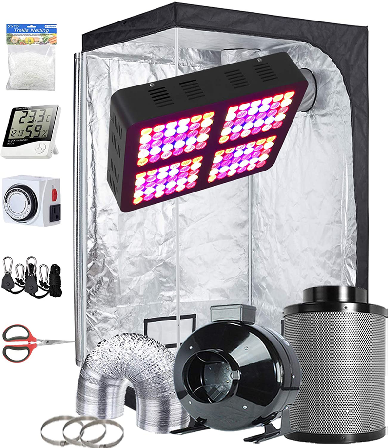 Topogrow Hydroponic Small Grow Tent Complete Kit 600W Led Grow Light, 32"X32"X63" Mylar Growing Tent 4" Fan Filter Ventilation Kit with Grow Tent Accessories for Indoor Plants Growing System Sporting Goods > Outdoor Recreation > Camping & Hiking > Tent Accessories TopoGrow 48"X48"X80" Kit  