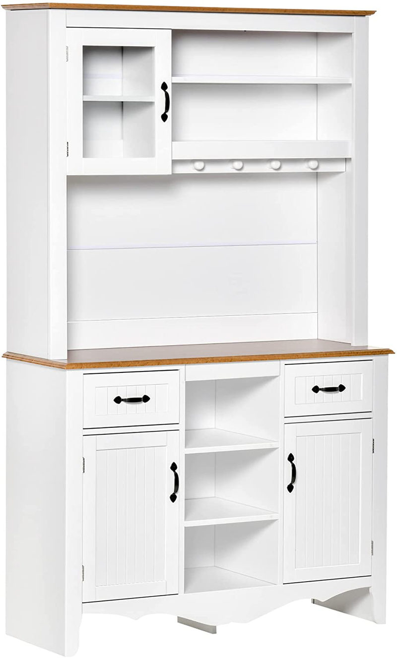 HOMCOM 71" Kitchen Buffet with Hutch, Farmhouse Style Storage Pantry with 2 Drawers, 3 Door Cabinets and 3 Shelves, White Home & Garden > Kitchen & Dining > Food Storage HOMCOM   