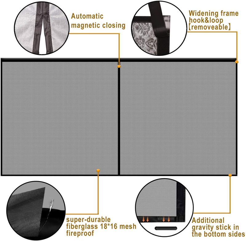 Garage Door Screens - 2 Car Door 16X7 Ft - Bottom of the Screen Is Weighted - Self Sealing Fiberglass Mesh Magnetic Closure for Quick Entry-Easy to Install. (16X7FT, Black)