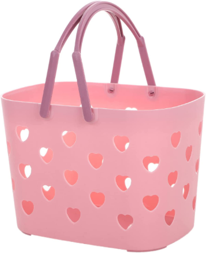 Portable Plastic Shower Caddy Baskets, Rattan Standing Storage Organizer Bins, Portable Shower Caddy Tote Bag with Handles, Hollow Cleaning Caddy with Holes for Bathroom, College Dorm, Kitchen, Home - Black Sporting Goods > Outdoor Recreation > Camping & Hiking > Portable Toilets & Showers HOUZHENG Heart Pink  