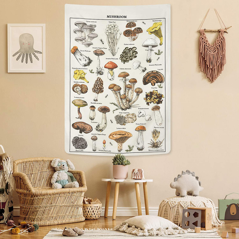 Mushroom Tapestry Vintage Tapestry Illustrative Reference Chart Tapestry Fungus Tapestry Colorful Vertical Tapestry Wall Hanging for Room(51.2 x 59.1 inches) Home & Garden > Decor > Artwork > Sculptures & Statues Livole Multicolor A 59.1'' x 82.7'' 