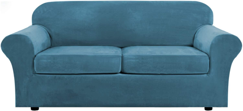 Real Velvet Plush 3 Piece Stretch Sofa Covers Couch Covers for 2 Cushion Couch Loveseat Covers (Base Cover Plus 2 Individual Cushion Covers) Feature Thick Soft Stay in Place (Medium Sofa, Ivory) Home & Garden > Decor > Chair & Sofa Cushions H.VERSAILTEX Peacock Blue Large 