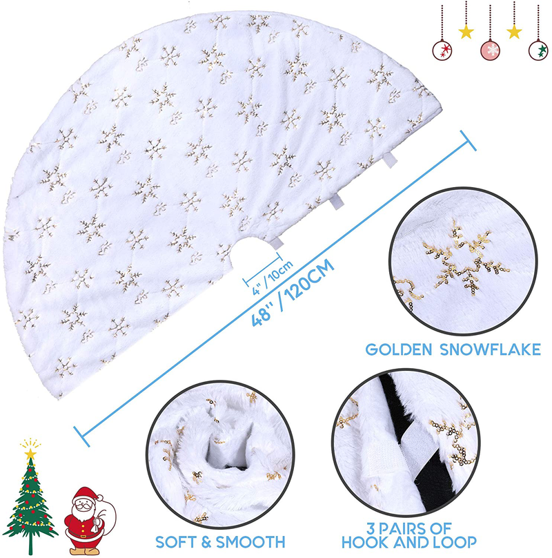 Christmas Tree Skirt - 48 Inches Large Snowy White Faux Fur Tree Skirt with Golden Snowy Pattern for Christmas Decorations Indoor Outdoor Home & Garden > Decor > Seasonal & Holiday Decorations > Christmas Tree Skirts Lafefo   