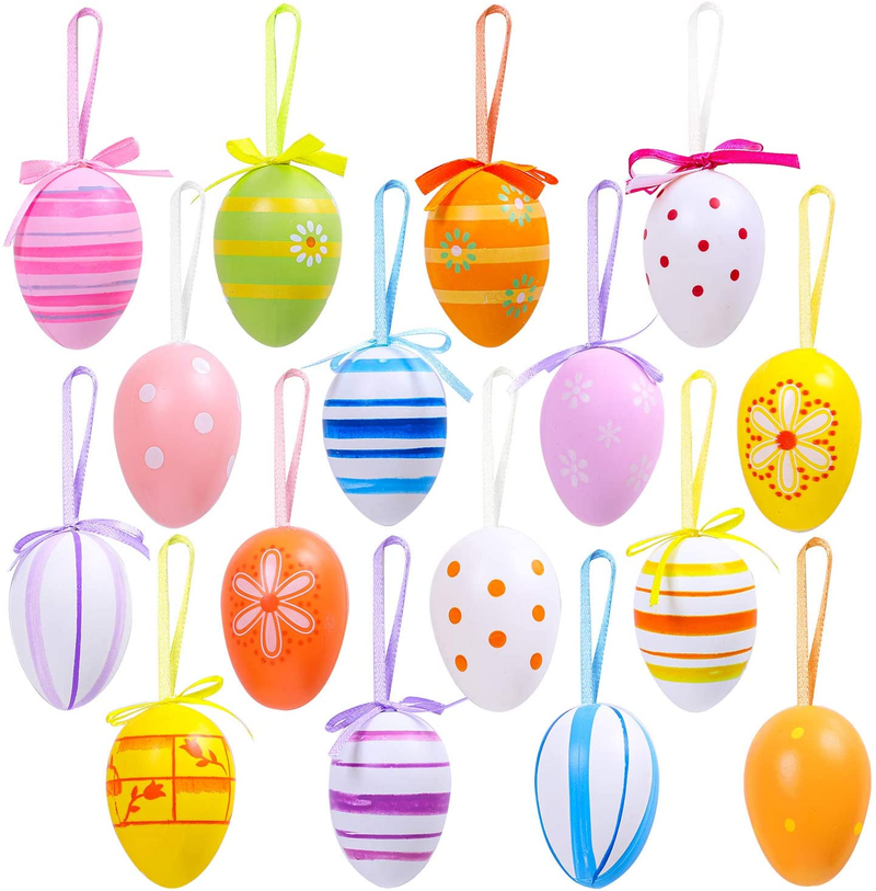 Elcoho 16 Pieces Easter Hanging Eggs Colorful Plastic Easter Eggs Easter Hanging Ornaments Easter Decoration, Random Styles Home & Garden > Decor > Seasonal & Holiday Decorations ELCOHO 16  