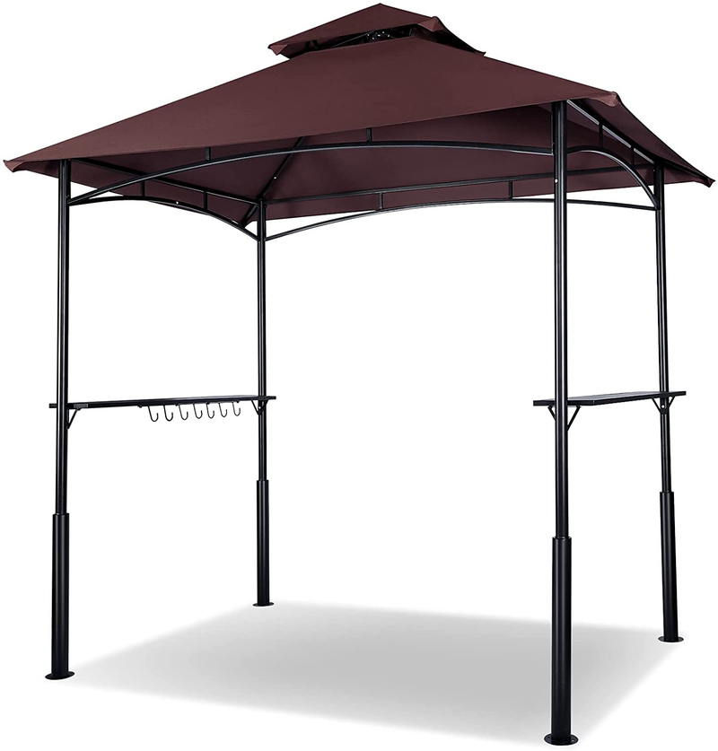 Garsing 8 × 5 Ft Grill Gazebo, Outdoor Hardtop BBQ Gazebo with Heavy Duty Steel Frame, 2-Tier Vented Top Waterproof Grill Canopy Shelter with Steel Shelves Hooks for Patio & Backyard, Brown Home & Garden > Lawn & Garden > Outdoor Living > Outdoor Structures > Canopies & Gazebos Garsing Outdoor Leisure Brown 8 × 5 Ft 