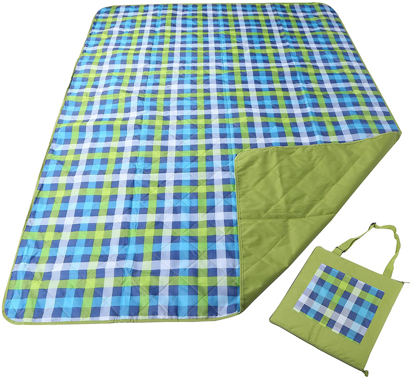 REDCAMP Outdoor Picnic Blanket Washable Waterproof and Sandproof, 79"x59" Large Foldable Lawn Blanket for Grass with Tote Bag, Black Plaid Home & Garden > Lawn & Garden > Outdoor Living > Outdoor Blankets > Picnic Blankets REDCAMP Green and Blue Plaid 79"x59" 