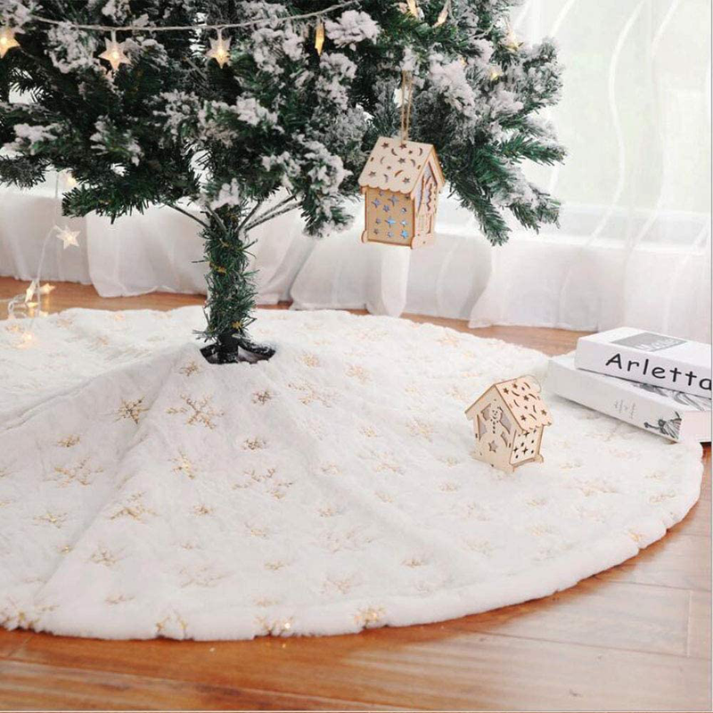 LAVENSA Home Snowy Plush Christmas Tree Skirt Snowflakes 31 Inch Luxury White Fur Christmas Tree Skirt Decorations for Xmas New Year Home Party Ornaments Christmas Tree Skirts (Gold, 31inches/78cm)