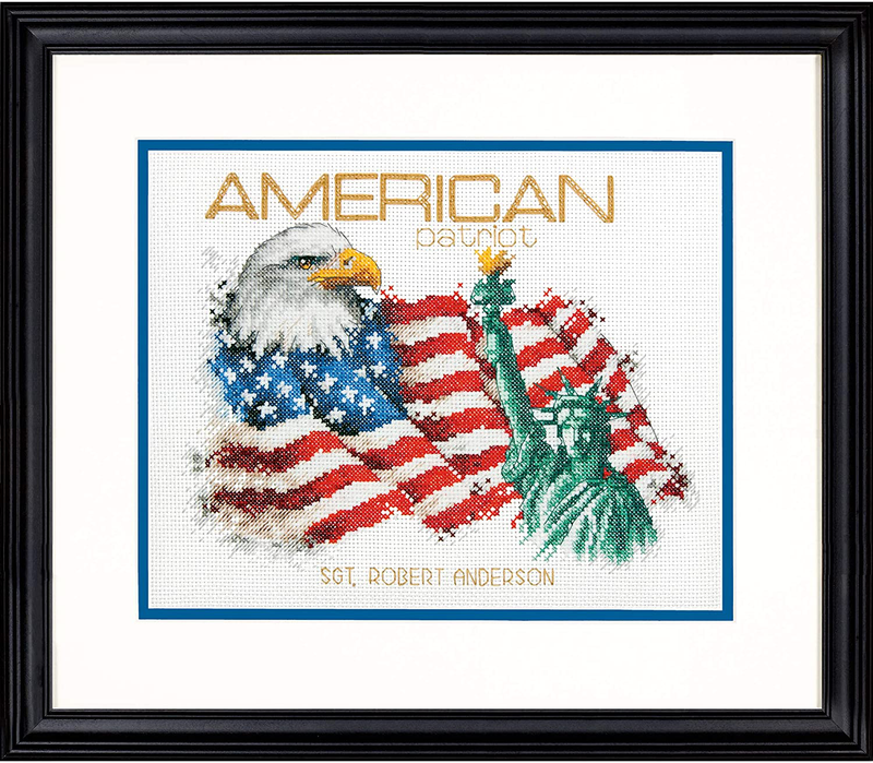 Darice Dimensions 'Illustrated USA' Patriotic 50 States Counted Cross Stitch Kit, 14 Count White Aida Cloth, 14" x 10", Red