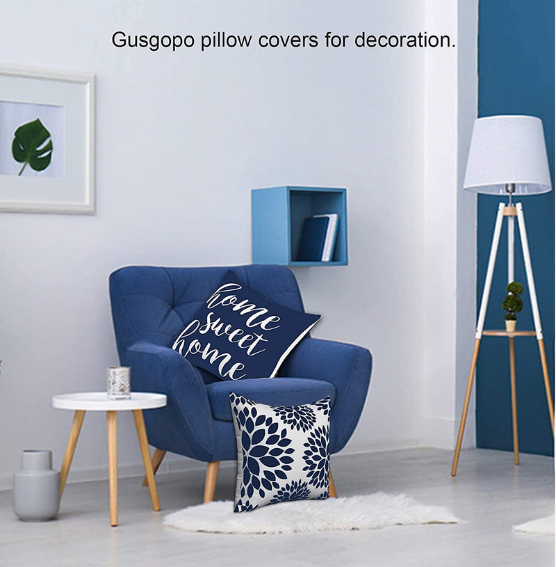 Gusgopo Throw Pillow Covers 18 X 18 Set of 4, Geometry Outdoor Square Pillow Cushion Cases, Modern Decorative Pillow Covers for Couch Sofa Bedroom Car, Blue Home & Garden > Decor > Chair & Sofa Cushions Gusgopo   