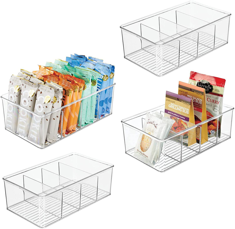 Mdesign Plastic Food Storage Organizer Bin Box Container - 4 Compartment Holder for Packets, Pouches, Ideal for Kitchen, Pantry, Fridge, Countertop Organization - 4 Pack - White Home & Garden > Kitchen & Dining > Food Storage mDesign Clear Pack of 4 
