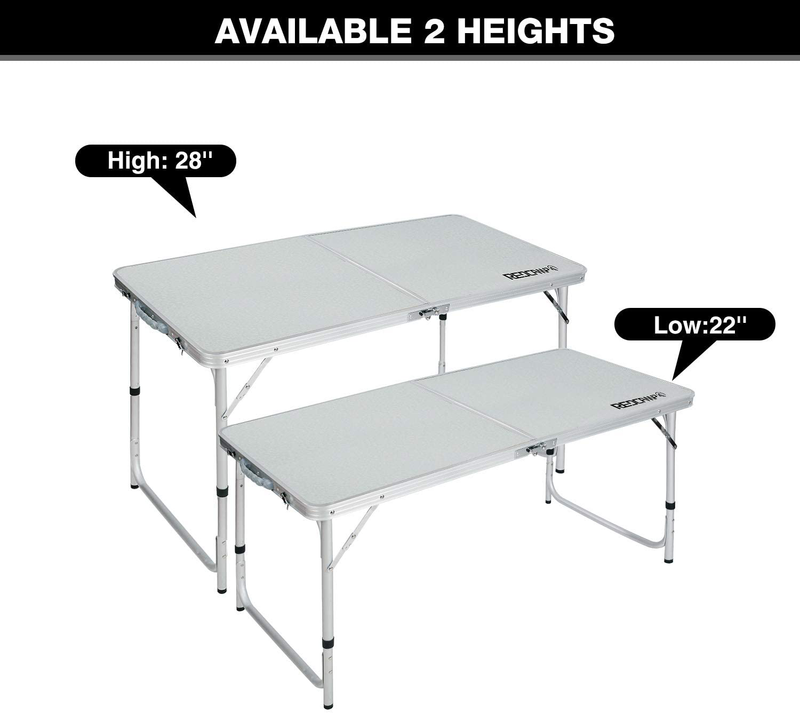 REDCAMP Aluminum Folding Table 4 Foot, Adjustable Height Lightweight Portable Camping Table for Picnic Beach Outdoor Indoor, White 48 X 24 Inches Sporting Goods > Outdoor Recreation > Camping & Hiking > Camp Furniture REDCAMP   