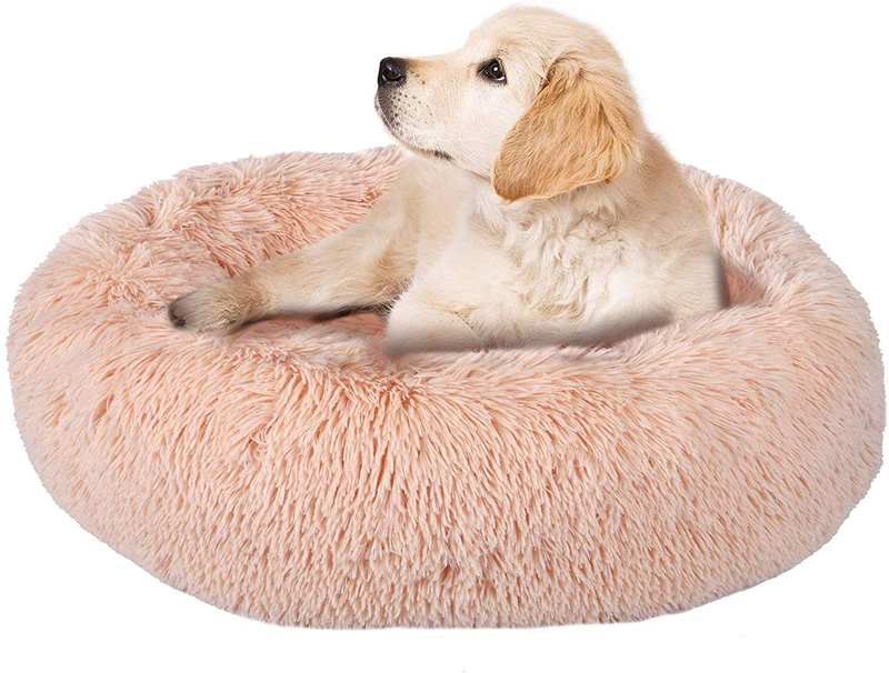 Pjyucien Calming Dog Bed Cat Bed, Large Medium Small Pet Beds, Soft Cozy Donut Cuddler round Plush Beds for Dogs Cats, Waterproof & Anti-Slip Bottom, Machine Washable  PJYuCien Beige Large 