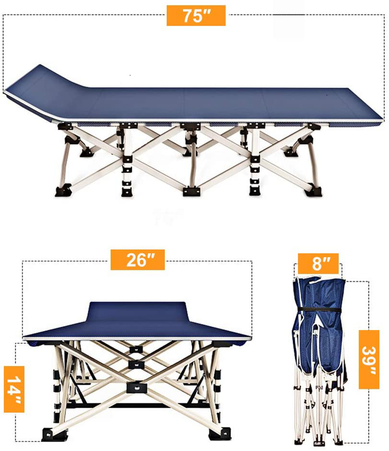 Folding Camping Cots for Adults Heavy Duty Cot with Carry Bag, Portable Durable Sleeping Bed for Camp Office Home Use Outdoor Cot Bed for Traveling (2Pack -Blue with Mattress) Sporting Goods > Outdoor Recreation > Camping & Hiking > Camp Furniture JOZTA   