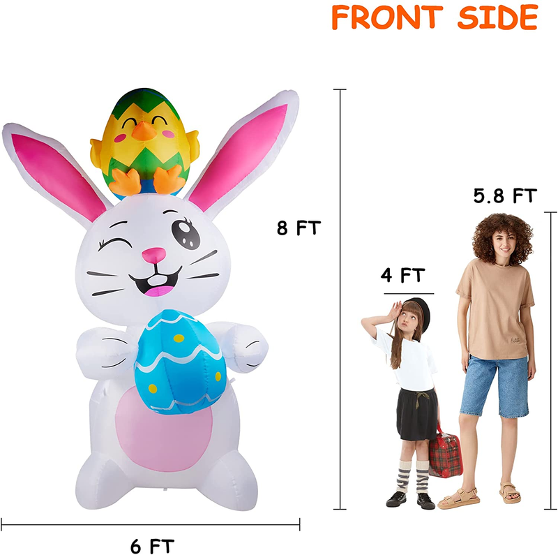 HOOJO 8 FT Height Easter Decorations Inflatable Easter Bunny, Easter Inflatables Bunny with Eggs, Build-In LED Easter Inflatables Decorations Outdoor for Holiday Lawn, Yard, Garden