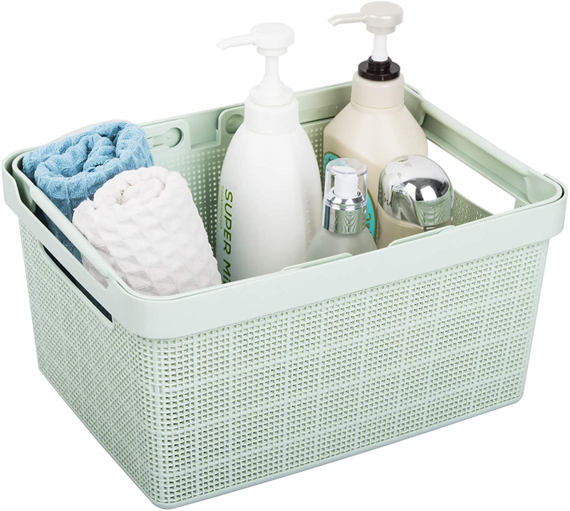 Portable Shower Caddy Basket Tote Plastic Storage Organizer Bin with Handles for Bathroom, Pantry, College Dorm, Kitchen, 11 X 9 X 6.3 Inch - Green