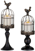 Sziqiqi Vintage Bird Cage Decorative Candle Lantern Set of 2 Decorative Pedestal Candle Holders for Pillar Candle for Tabletop Wedding Centerpiece Fireplace Mantel Decor Distressed Ivory Home & Garden > Decor > Home Fragrance Accessories > Candle Holders Sziqiqi Distressed Black  