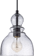 LANROS Farmhouse Mini Pendant Lighting with Handblown Clear Hammered Glass Shade, Adjustable Cord Ceiling Light Fixture for Kitchen Island Hallway Kitchen Sink, Black, 7inch Home & Garden > Lighting > Lighting Fixtures LANROS Black Sand, Matte Black  