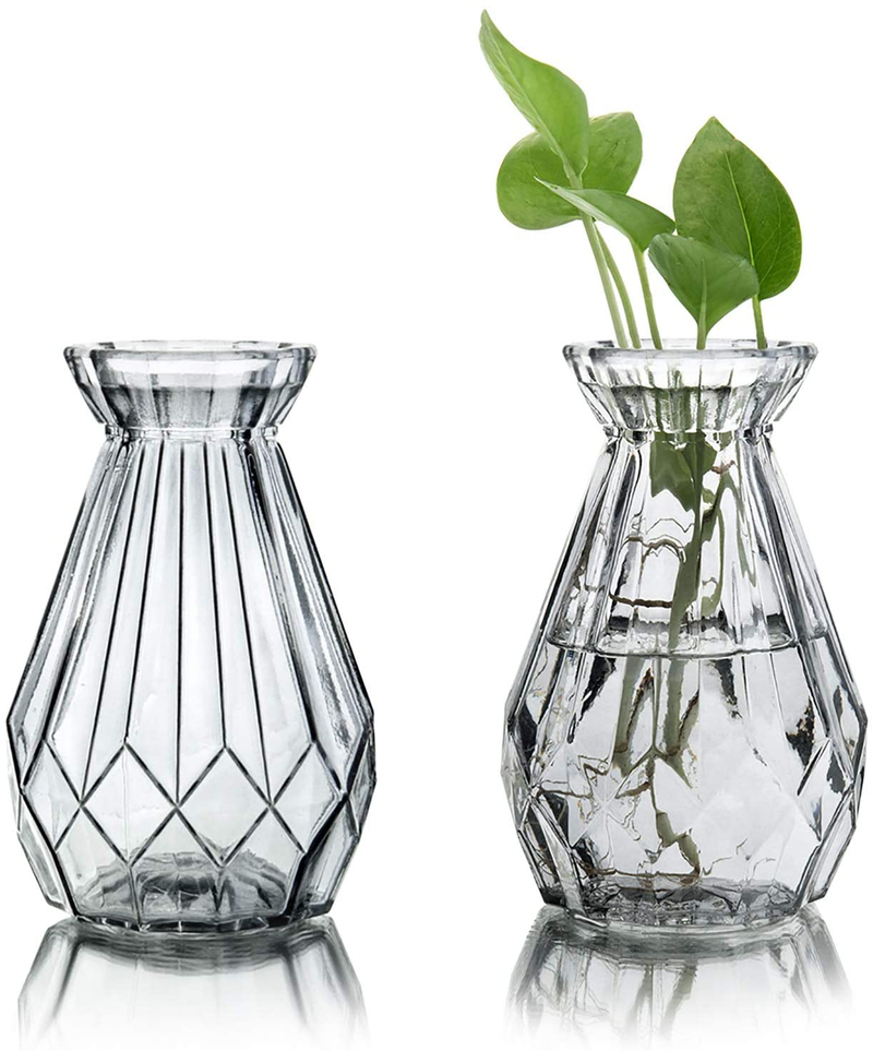 MyGift 6 Inch Decorative Clear Gray Glass Diamond-Faceted Flower Vases, Set of 2 Home & Garden > Decor > Vases MyGift   