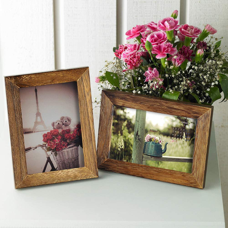 Emfogo 4x6 Picture Frame Photo Display for Tabletop Display Wall Mount Solid Wood High Definition Glass Photo Frame Pack of 2 Carbonized Black Home & Garden > Decor > Picture Frames Emfogo   